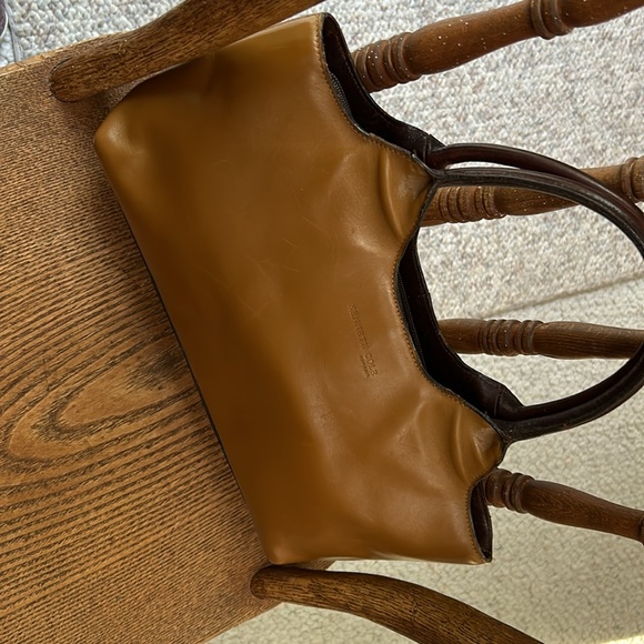 Kenneth Cole Leather caramel colored purse tote, trimmed in brown leather, Vntg. - Picture 2 of 8